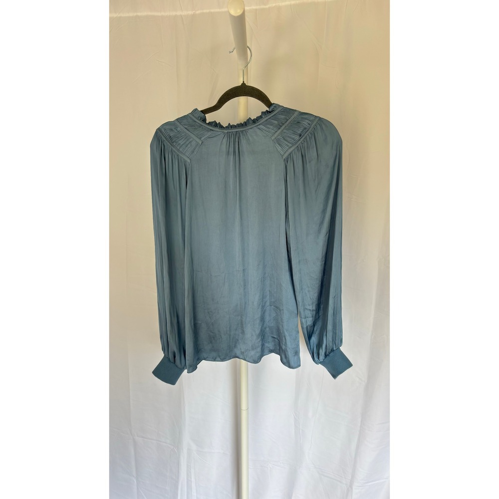 Current Air Blue Satin Twist Front V Neck Long Sleeve Blouse Top Size S - Picture 6 of 6